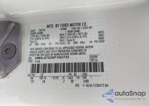 2023 Ford Transit Connect Xl z USA, uszkodzony, nr VIN NM0LS7S28P1563703